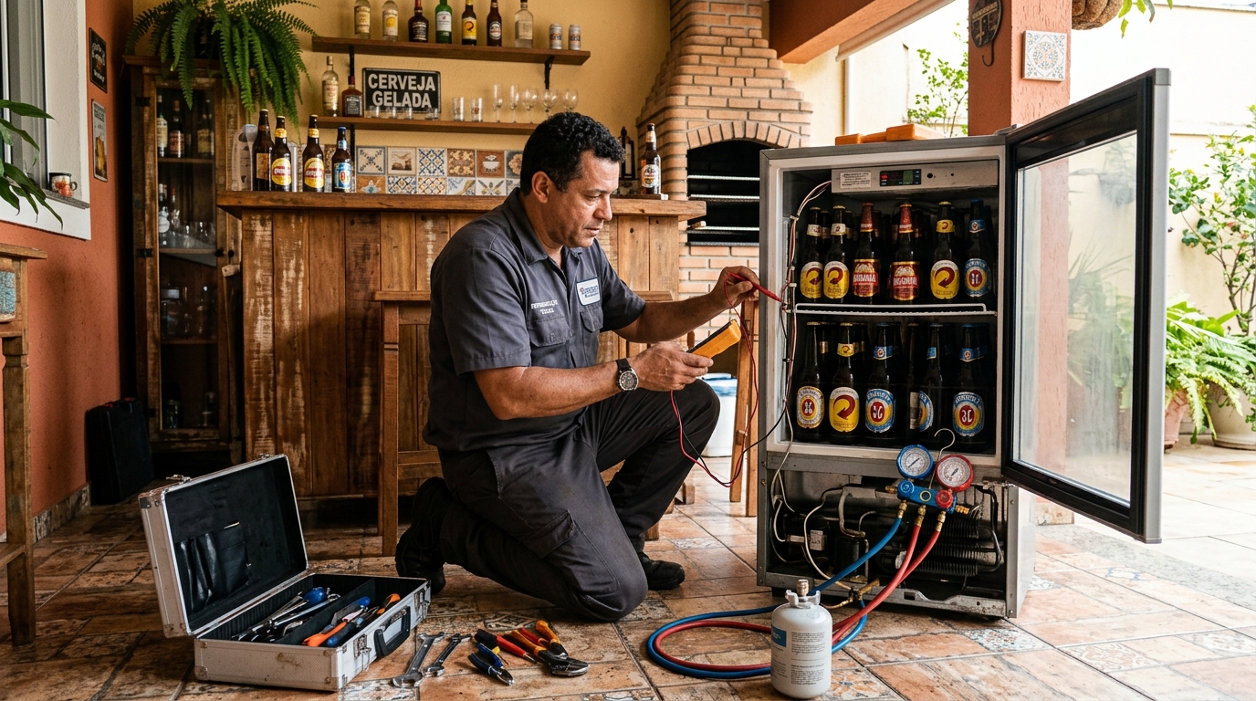 Recarga de gás refrigerante de cervejeira em Bauru‑SP